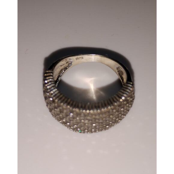 Sterling Silver Pave Dome Ring Size 7 925 CZ Microset Wide Band Sparkle - Picture 1 of 2